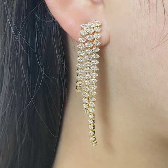 Zircon Golden toned Tassel Earrings - Picture 3 of 8